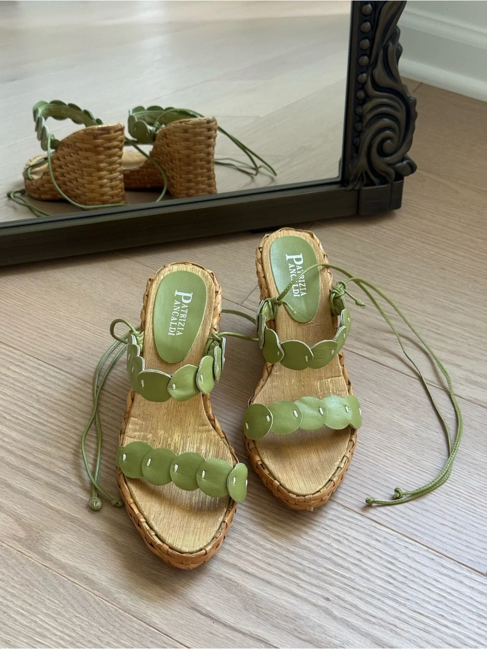 Patrizia Pancaldi Olive Green Leather Wedge Heels
